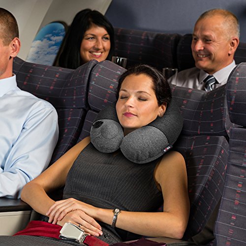 Portable Almohada de Viaje de Bolsas de Aire, Kmall Almohada Cervical Inflable de, Desmontable y Lavable, Soporte para Cabeza, Barbilla y Cuello en Avión, Coche y Tren (Gris)