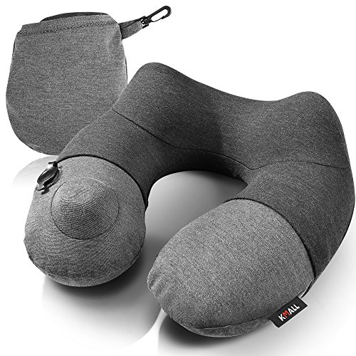 Portable Almohada de Viaje de Bolsas de Aire, Kmall Almohada Cervical Inflable de, Desmontable y Lavable, Soporte para Cabeza, Barbilla y Cuello en Avión, Coche y Tren (Gris)