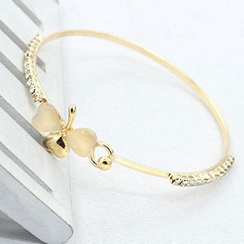 PQGHJ Pulsera Little Fragrant Peach Heart Pulseras para Mujer, Brazalete de trébol, Brazalete de trébol de ópalo y Diamantes, Oro