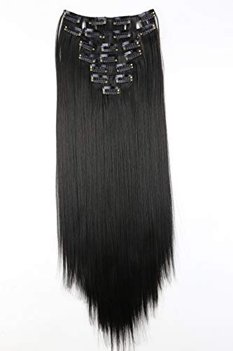 Prettyshop XXL Set de 8 piezas de extensiones de pelo clip de 60 cm, resistentes al calor, lisas