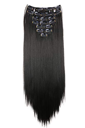 Prettyshop XXL Set de 8 piezas de extensiones de pelo clip de 60 cm, resistentes al calor, lisas