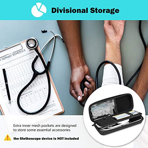 ProCase Estuche Goma EVA para Estetoscopio, Caja Foam Antichoques de Viaje para Fonendoscopio 3M Littmann/MDF/Riester/ADC, Almacenamiento con Bolsillo de Malla para Accesorios -Negro