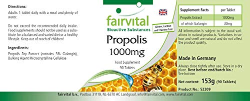 Propóleo 1000mg - Propolis - Dosis elevada - 3% de galangina - 90 Comprimidos - Calidad Alemana