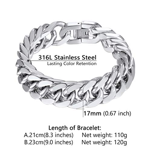 PROSTEEL Brazalete Hombre Acero Pulsera de Hombre de Plata Tono 21cm Acero Inoxidable 316L antialérgico Regalo para Novio Regalo de cumpleaños