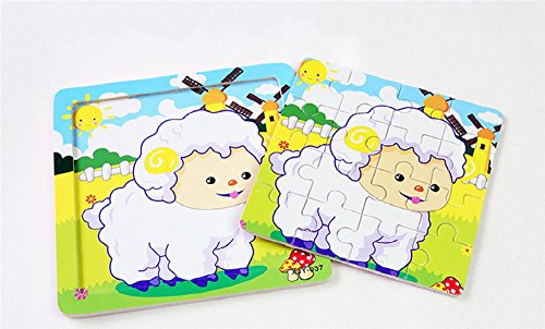 PROW® Rompecabezas de madera 16 piezas niños cuadrados juguete Elefante Panda Cachorro Pequeño cordero Nave Tren Aviones Gansos Vacas Tigre educación segura aprendizaje juguetes (12 paquetes, cada 16)