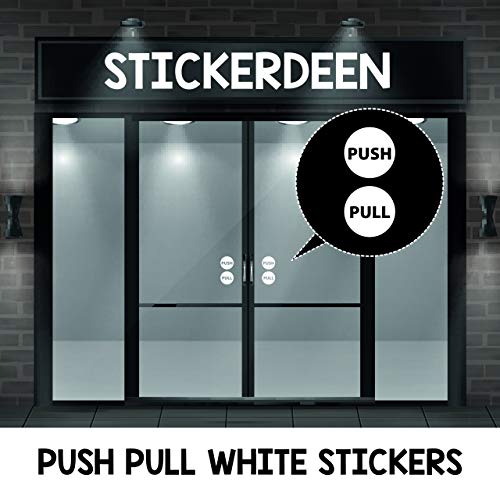 Pull Push Stickers - Tire de las etiquetas adhesivas para puertas de escaparate, salón, bar, cafetería, restaurante, oficina - Letrero de vinilo circulo - StickerDeen