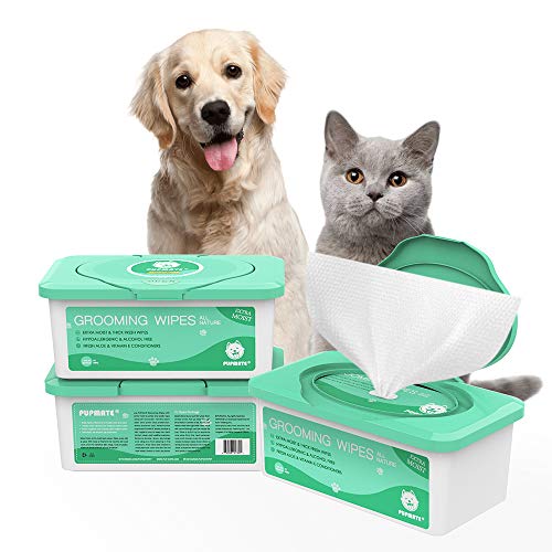 PUPMATE Pañitos Perros y Gatos, pañitos Extra húmedos y Gruesos para Limpiar cachorritos, Incluye 100 pañitos Frescos desodorizantes e hipoalergénicos con - (Aloe Vera)