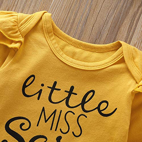 puseky Baby Little Miss Sassy Pants Conjunto de ropa de manga larga con volantes y pantalones florales - Amarillo - 0-6 meses