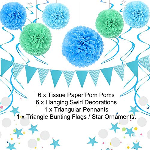 Pushingbest Decoraciones Cumpleaños, Decoraciones de la Fiesta de cumpleaños Pancarta de cumpleaños con Globos de látex, Papel Poms, Globos con Forma de Estrella y Azul espirales decoración.