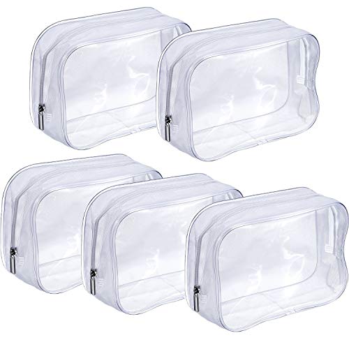 PVC Bolsa Portátil de Maquillaje,Bolsa Cosméticos Transparente 5 Piezas Impermeable Claro Bolsa de Aseo con Cremallera para Vacación Baño y Almacenamiento