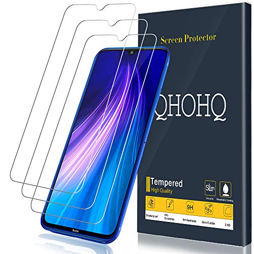 QHOHQ Protector de Pantalla para Xiaomi Redmi Note 8,[3 Unidades], Cristal Templado con [9H Dureza] [Sin Burbujas] [Anti-Huella] [Anti-Arañazos]