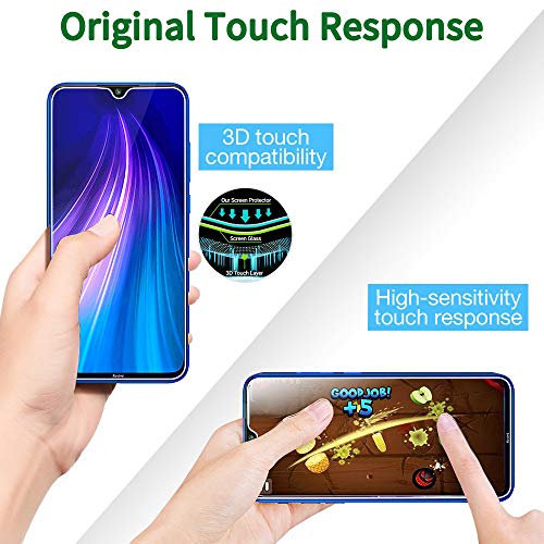 QHOHQ Protector de Pantalla para Xiaomi Redmi Note 8,[3 Unidades], Cristal Templado con [9H Dureza] [Sin Burbujas] [Anti-Huella] [Anti-Arañazos]