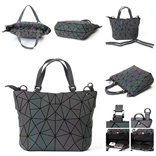 Qingmei Bolsos geométricos luminosos de mujer Cuero de PU Shard Lattice Bolso holográfico ecológico para mujer bolso (3136M)