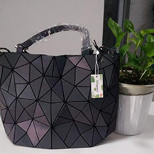 Qingmei Bolsos geométricos luminosos de mujer Cuero de PU Shard Lattice Bolso holográfico ecológico para mujer bolso (3136M)