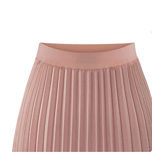 QinMM Falda de Plisado de Elegante Noche Mujer Skirt Cintura elástica Casual Fiesta, Rosado, L