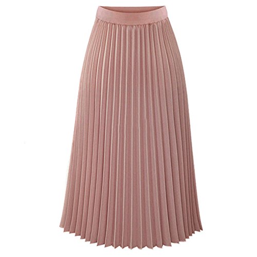 QinMM Falda de Plisado de Elegante Noche Mujer Skirt Cintura elástica Casual Fiesta, Rosado, L