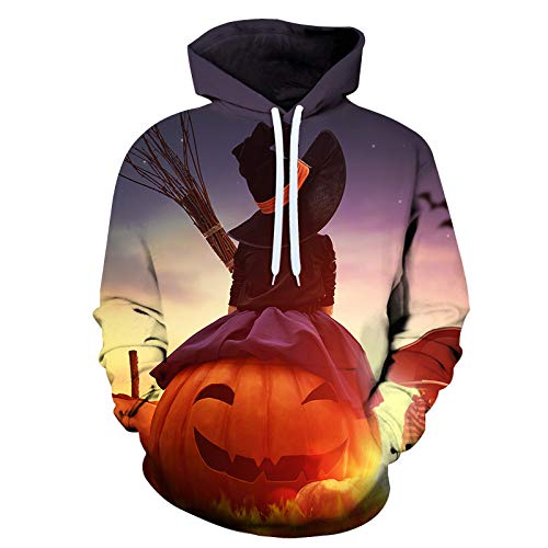 qishi Halloween 3D impreso moda casual suéter suelto con capucha para hombre y mujer