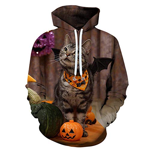 qishi Halloween 3D impreso moda casual suéter suelto con capucha para hombre y mujer