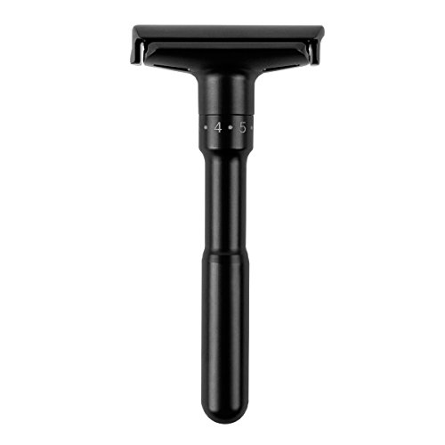 Qshave - Maquinilla de afeitar de seguridad clásica con doble filo ajustable, revestimiento negro mate (1 maquinilla)