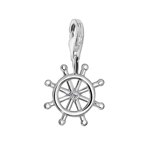 Quiges Charm con Cierre Colgante Zirconia Blanca con Volante de Barco Plata de Ley 925 Mujer para Pulseras Europeas