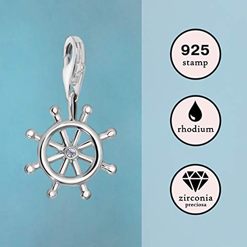 Quiges Charm con Cierre Colgante Zirconia Blanca con Volante de Barco Plata de Ley 925 Mujer para Pulseras Europeas