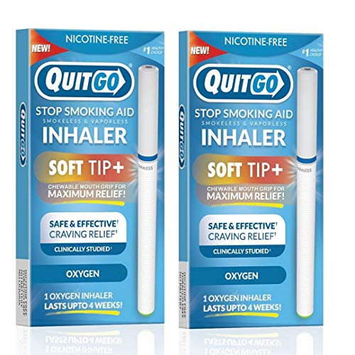 QuitGo soporte de fijación oral, clínicamente estudiado, inhalador de oxígeno para detener el fumar, incluye guía paso a paso (idioma español no garantizado), Pack De 2, Inhalador de oxígeno.