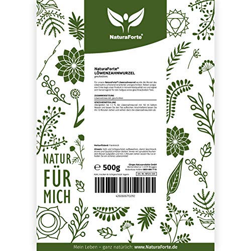 Raíz de diente de león NaturaForte 500g - Té de diente de león, suelto, calidad medicinal, té de hierbas tradicional, 100% natural y sin aditivos, secado y probado en laboratorio