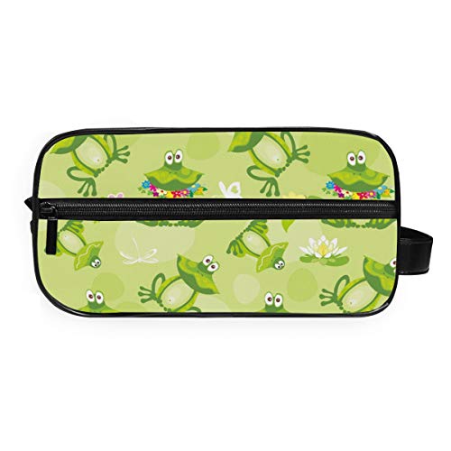 Ranas sapos y flores sobre fondo verde Herramientas Estuche de tren cosmético Bolsillos Bolsa de maquillaje portátil Almacenamiento Toalla de viaje Bolsa