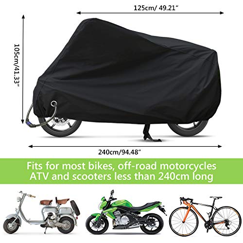 RATEL Funda para Moto Cubierta de la Motocicleta, Funda de Moto de Tela Oxford 210D, Impermeable y Resistente al Viento Antipolvo y antirrobo con una Bolsa de Almacenamiento (240cm*125cm*105cm)