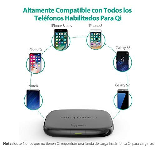 RAVPOWER Cargador Inalámbrico de 7.5W de Carga Rápida Base de Carga Inalámbrica de 10W Compatible con Galaxy S8/ S8 +/S7/ S7 Edge y Todos los Dispositivos Habilitados