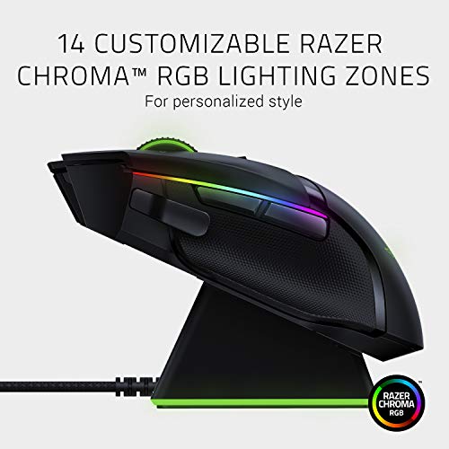 Razer Basilisk Ultimate Ratón Inalámbrico para Juegos, 11 Botones Programables Tecnología Hyperspeed, Enfoque Óptico + Sensor, Interruptor Mouse Óptico, Iluminación Croma RGB con Estación de Carga