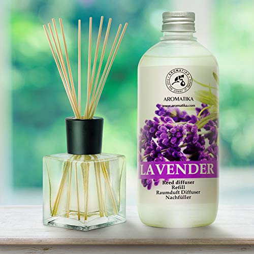 Recarga Difusor con Aceite Esencial de Lavanda 500ml - Natural para Cuartos - Hogares - Oficinas - Restaurantes - Aromaterapia - 0% Alcohol - Ambientador - Aceite Esencial de Lavanda