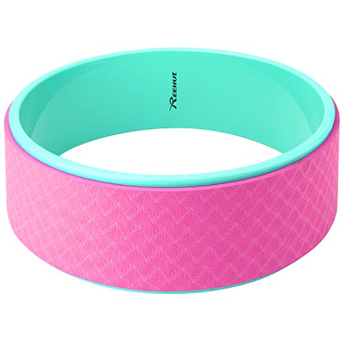 REEHUT Rueda de Yoga para la Dharma 32cm×13cm, Mejorar la Flexibilidad y Resistencia y Aliviar el Dolor y Estrés en su Espalda y Hombros de -Incluye Guía de Posturas en Formato electrónico (Rosa)