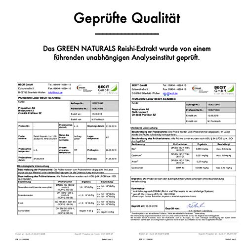 Reishi (100 cápsulas de 500mg) - Extracto 20:1 = 10.000 mg - 30% de polisacáridos - Producción alemana - 100% Vegano y sin aditivos