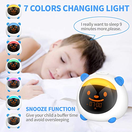 Reloj Despertador Digital, Despertador Infantil niña para Alarmas Dobles, Relojes Infantiles Luz de Noche con 4 Modos, 7 Luces de Colores Ajustables, 10 Sonidos, Función Snooze，APP/Sonida Control