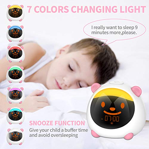 Reloj Despertador Digital, Despertador Infantil niña para Alarmas Dobles, Relojes Infantiles Luz de Noche con 4 Modos, 7 Luces de Colores Ajustables, 10 Sonidos, Función Snooze，APP/Sonida Control