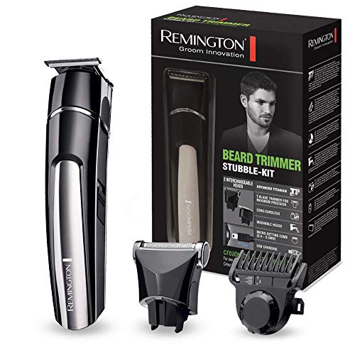 Remington MB4110 – Kit Barbero, Cuchillas Titanio, Recargable, Carga USB, Negro y Gris, Neceser y 2 Accesorios