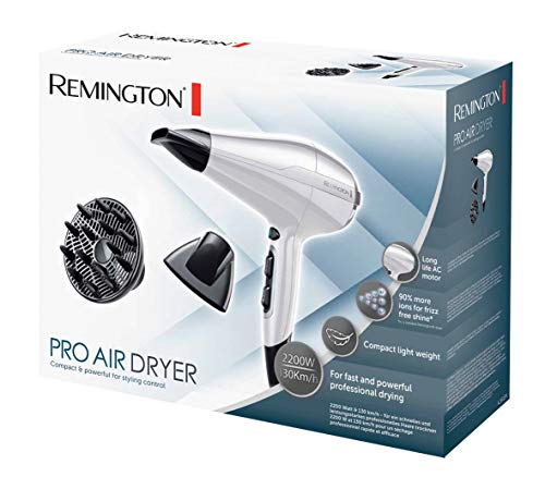 Remington Pro Air AC5913W - Secador de Pelo Profesional, Secador Iónico, Difusor y Concentrador, 2200 W, Ligero y Compacto, Blanco