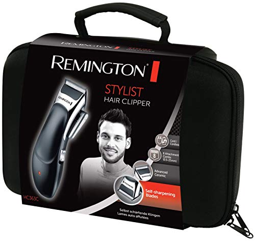 Remington Stylist HC363C - Máquina de Cortar Pelo Profesional, Kit 8 Accesorios y 8 Peines, Recargable, Cuchillas de Cerámica, Negro