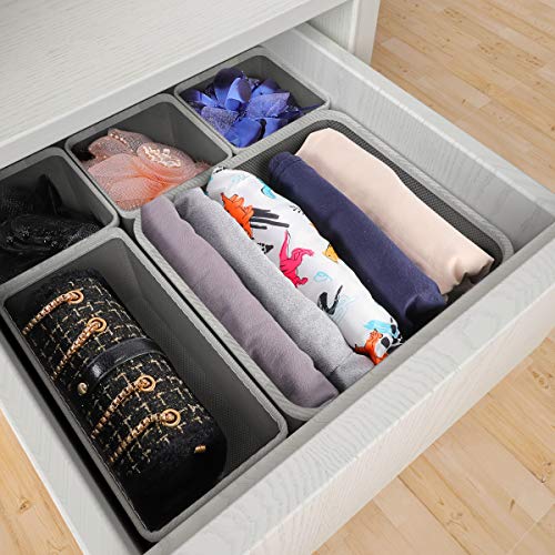 RenFox Organizador de Ropa Interior Plegable Cajas Organizador de Cajones Tela Organizador de Almacenamiento Armario para Calcetines Bufandas Sujetador, Gris 9 Cajas