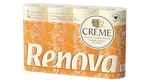 Renova Papel higiénico 4 Capas Crema Perfumado - 12 rollos de papel