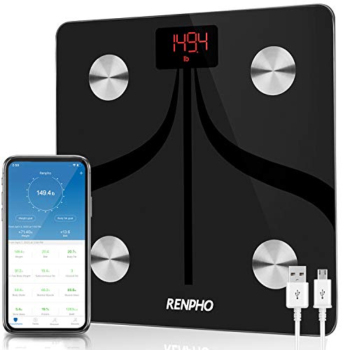 RENPHO Báscula de Grasa Corporal Inteligente Bluetooth Recargable por USB Báscula para Baño Digital con Aplicación Inalámbrica Monitor de Composición Corporal para Peso Corporal