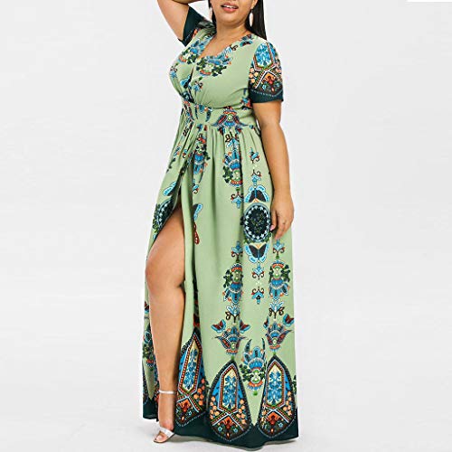 ReooLy Plus Size Moda Mujer Mariposa Impreso Cuello en V Manga Corta Casual Vestido Largo（C-Verde，L）