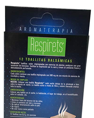 RESPIRETS 12 TOALLITAS AROMATICAS BALSÁMICAS, FACILITAN LA RESPIRACIÓN POR LA NARIZ, SUAVIZAN LA GARGANTA Y CALMAN LA TOS