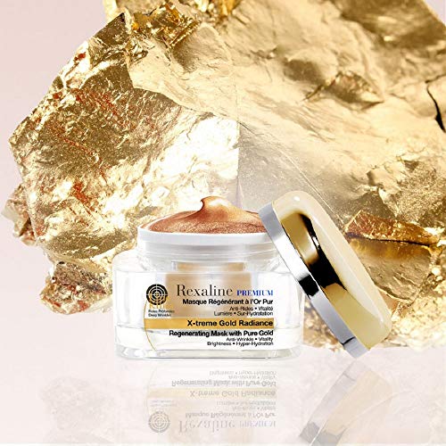 Rexaline - X-treme Gold Radiance - Mascarilla regeneradora con oro puro de 24 quilates - Corrector de arrugas - Mascarilla oro antiarrugas 24K con ácido hialurónico - Cruelty Free - 50ml