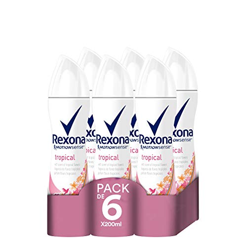 Rexona Tropical - Antitranspirante para Mujer con Protección 48 horas, 6 x 200 ml