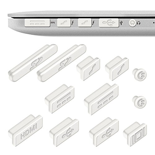 REY 12x Tapones Anti-Polvo para Apple MacBook Pro 13" 15" Retina/Air 11" 13", Protector de Puertos en Blanco