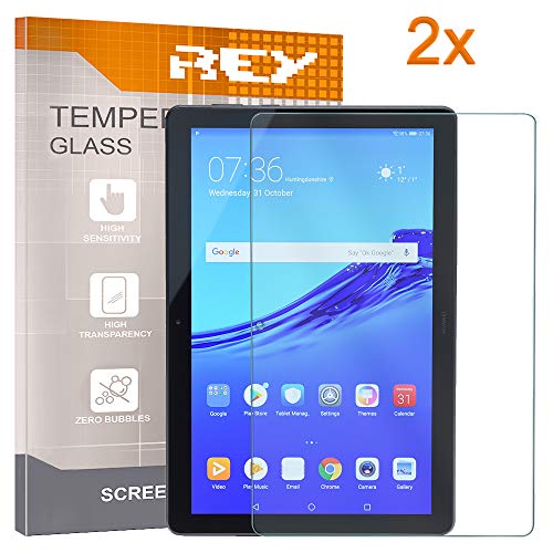 REY 2X Protector de Pantalla para Huawei MEDIAPAD T5 10.1", Cristal Vidrio Templado Premium, Táblet