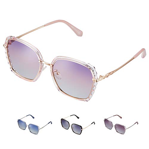 Rezi Gafas de Sol Mujer Polarizadas, Gafas de Sol Hombres y Mujeres Retro Vintage, Lente de nylon 100% protección UVA/UV 400, Marco Metal (8807-Onda-Rosa)