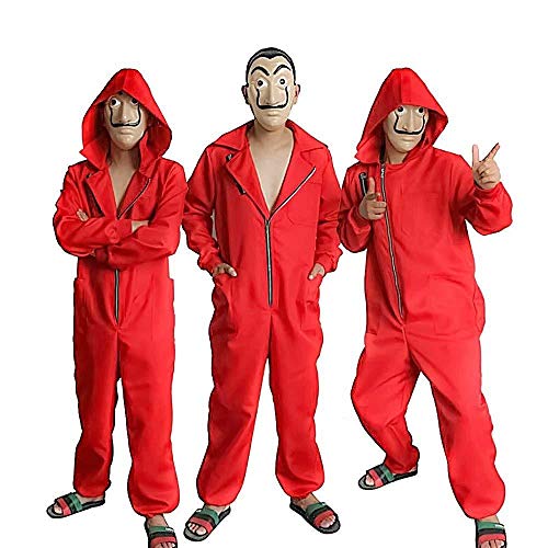 Riou Kit de La Casa De Papel, Disfraz de Ladrón, Salvador Dalí Traje de Cosplay para Carnaval Navidad Halloween Ropa y Máscara para Adultos y Niños